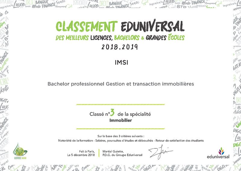 SMBG récompense l'IMSI Ecole d'immobilier